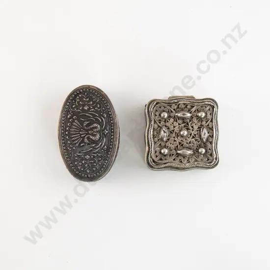 Two Thai and Dutch Silver Embossed and Filigree Trinket Boxes