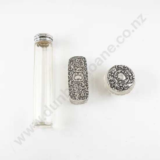 Late Vict S/S Embossed Topped Three Vanity Pots