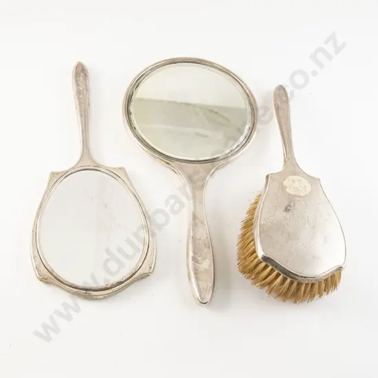 S/S Dressing Table Vanity Hand Mirror and Matching Brush