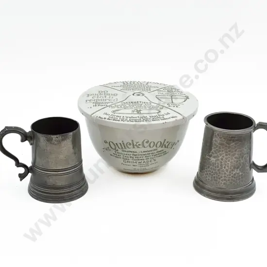Quick Cooker Bowl Together with Two Small Pewter Tankards