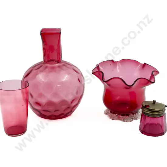 Four Pieces of Cranberry Glass