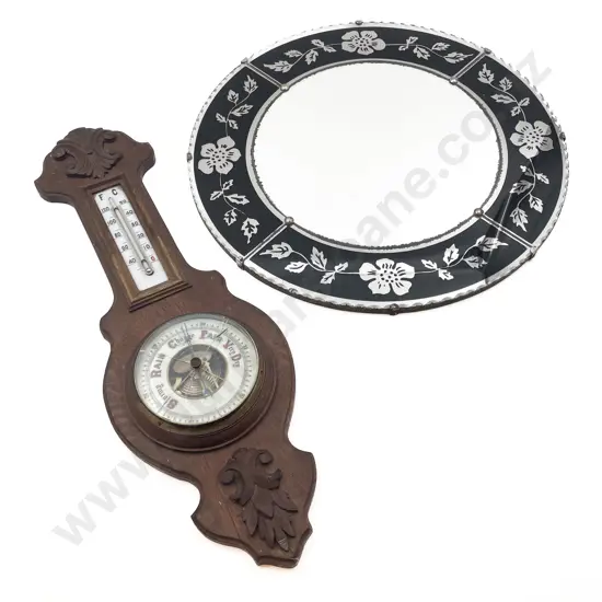 Circular Wall Mirror Together with Barometer