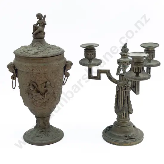 Brass Candelabra and Lidded Vase