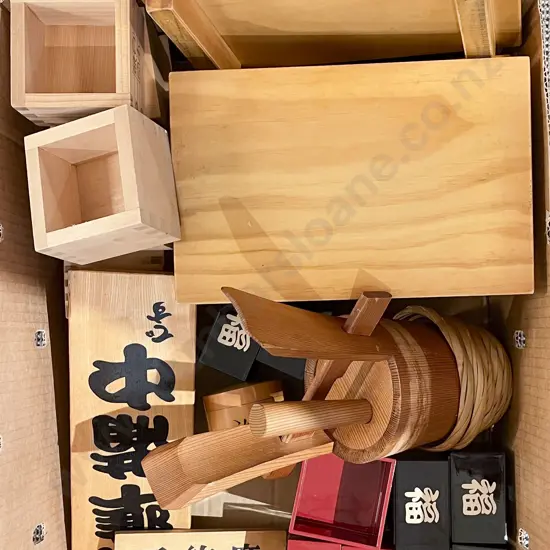 Quantity of Assorted Woodware Including Sake Cups
