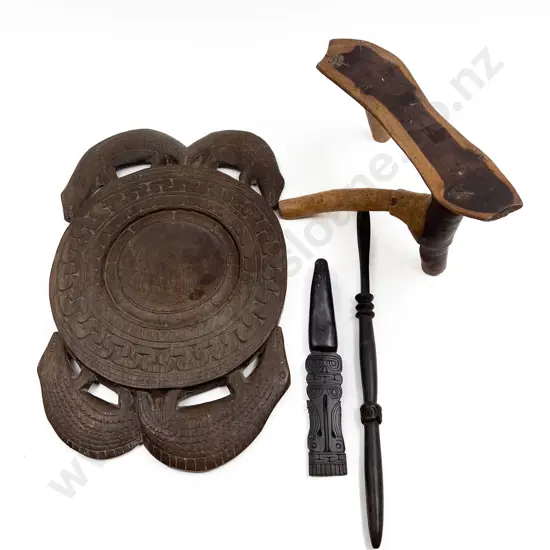 Small Carved African Stool and Assorted Tribal