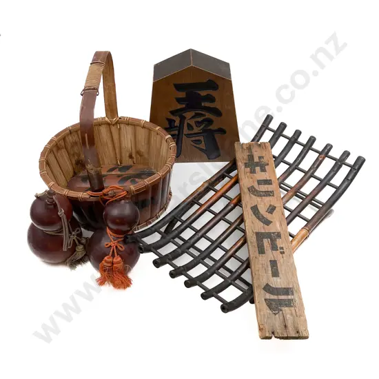 Pair of Japanese Gourds Together With Assorted Decorative Woodware