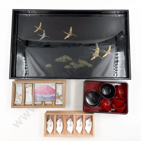 Inlaid Lacquered Tray and Assorted