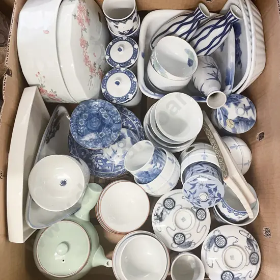 Box of Assorted Blue and White China etc