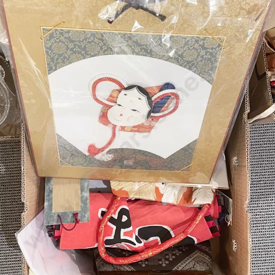 Box of Assorted Asian Artwork and Ornaments etc