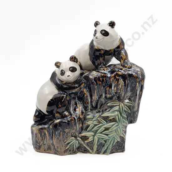 Glazed Panda Figure Group