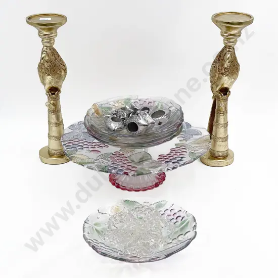 Quantity of Assorted Including Pressed Glass Cake Stand and Matching Bowls etc