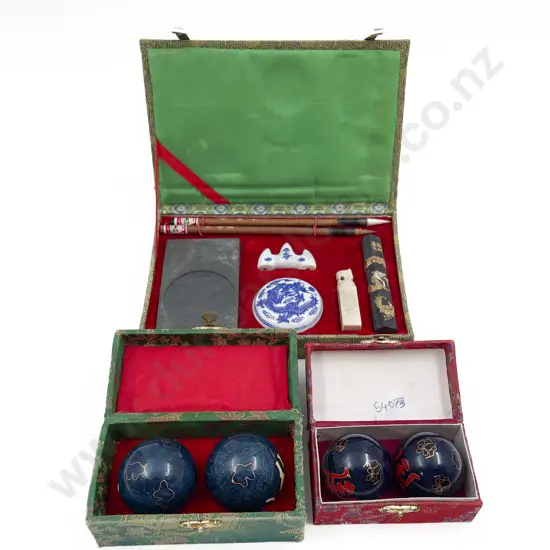 Chinese Calligraphy Set Together with Mediation Balls etc
