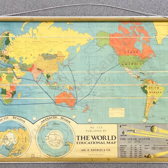 Reproduction World Educational Map Wall Hanging