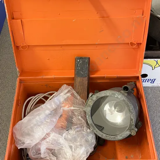 Vintage Trunk of Assorted Including Industrial Light and Emergency Beacon