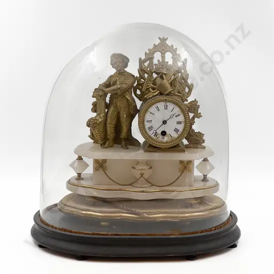 Dome Cased Gilt Metal Mantle Clock Display