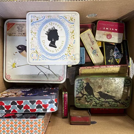 Box of Assorted Vintage Tins