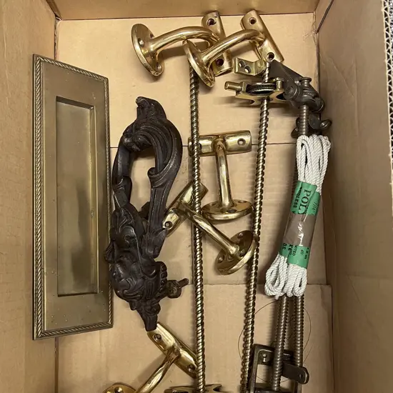 Box of Assorted Brass Door Fittings