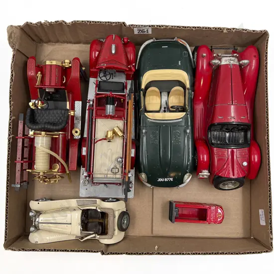 Large Scale Diecast Two Fire Engine Models and Three Sports Vehicles