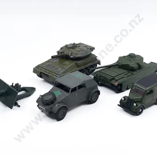 Three Dinky Military Vehicles with Two Others