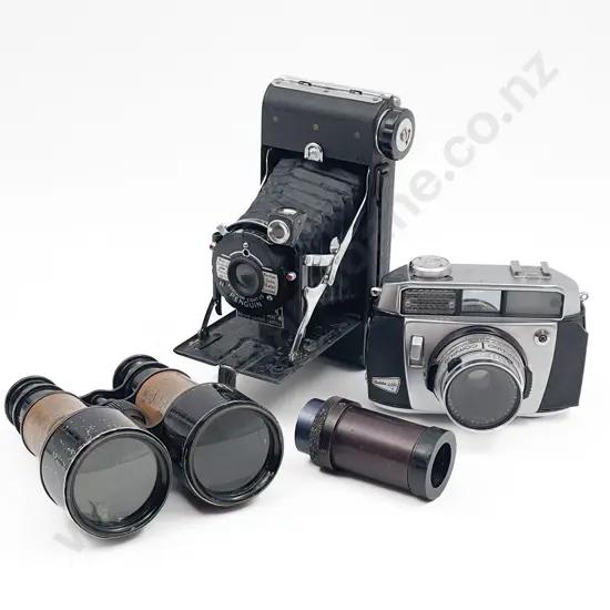 Two Vintage Cameras with Pair of Binoculars etc