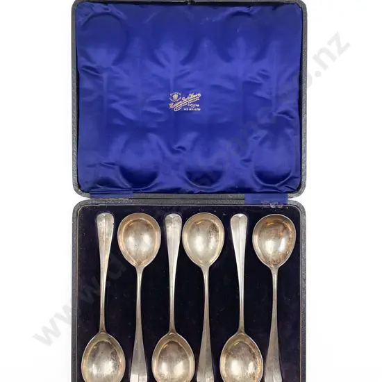 Cased Set Six S/Plate Old English Rat Tail Pattern Soup Spoons