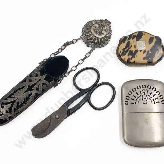 Pair of Thread Scissors in Decorative Sheath Together with Turtle Shell Coin Purse etc