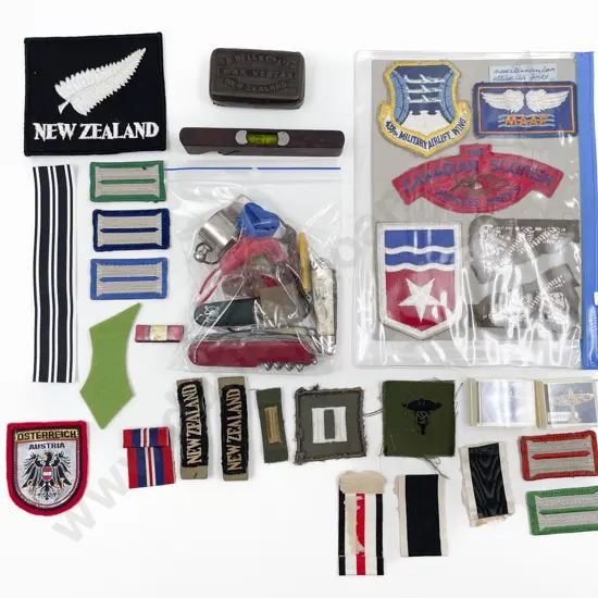 Qty NZ and Other Military Cloth Badges Pocket Knives and various