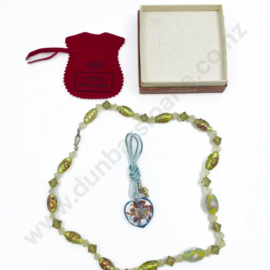 New Murano Glass Made in Italy Bead Necklace and Heart Pendant