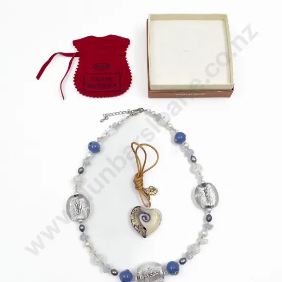 New Murano Glass Made in Italy Bead Necklace and Heart Pendant
