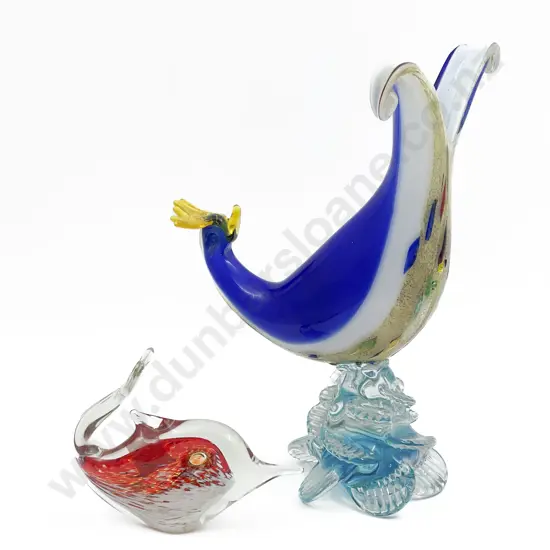 Murano Art Glass Lyerbird with Art Glass Fish