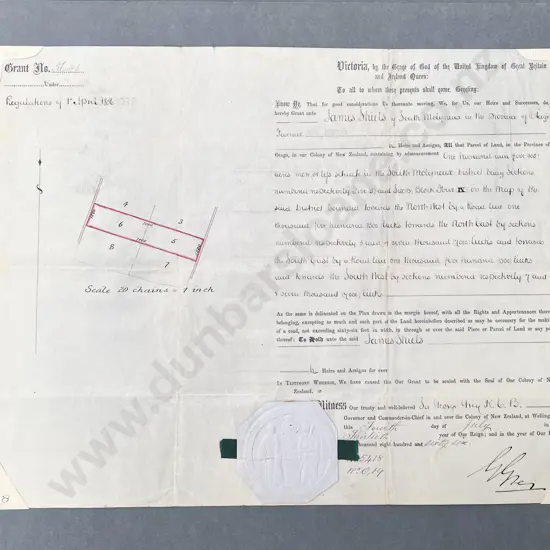 New Zealand Land Deed - 1866 Signed By Sir George Grey