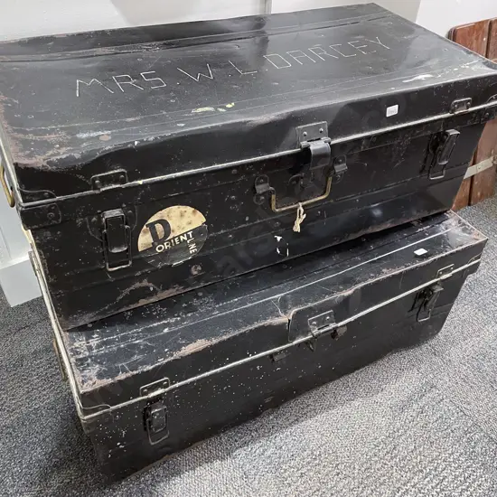 Pair of Tin Travel Trunks