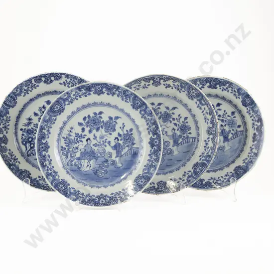 Four 19th Century Chinese Export Porcelain Blue and White Plates