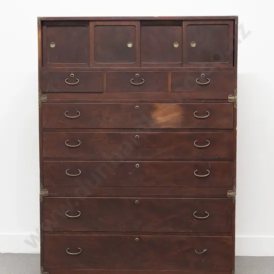 Japanese Late Meiji Period Three Piece Isho-Dansu (Clothing Chest)