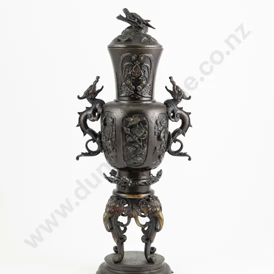 Japanese Bronze Temple Censor On Stand