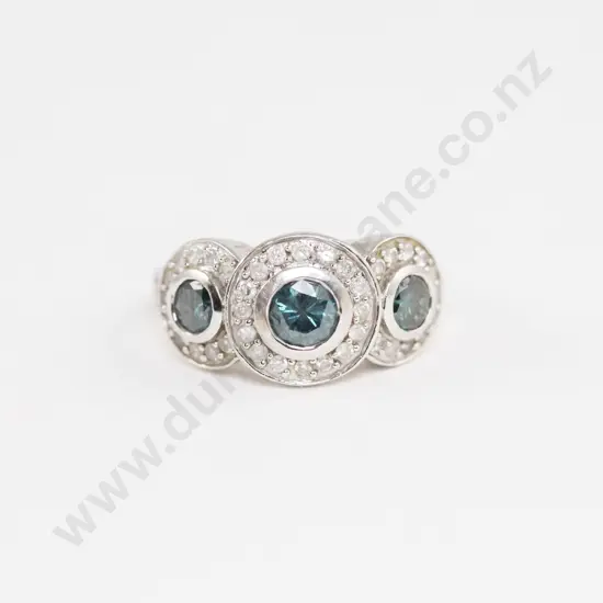 10ct White Gold Blue and White Diamond Cluster Ring