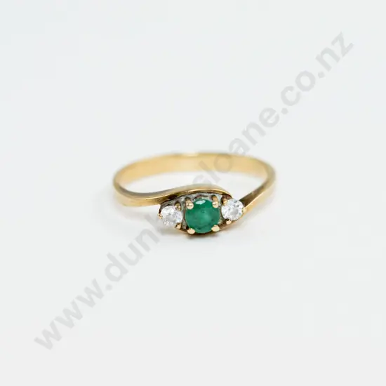 9ct Three Stone Emerald and Crystal Dress Ring