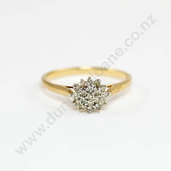 9ct 19stone Diamond Triple Tier Cluster Ring