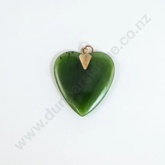 NZ Colonial 9ct Mounted Greenstone Heart Pendant