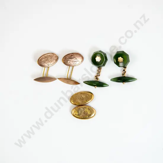 NZ Colonial 9ct and Greenstone Cuff-Links