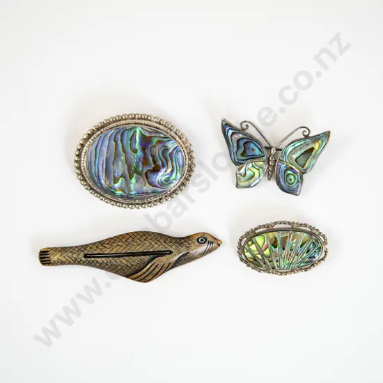 Three NZ S/S Paua Brooches