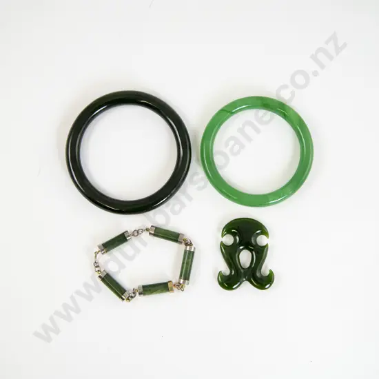 Two NZ Greenstone Bangles Chinese Jade Bangle and Pendant
