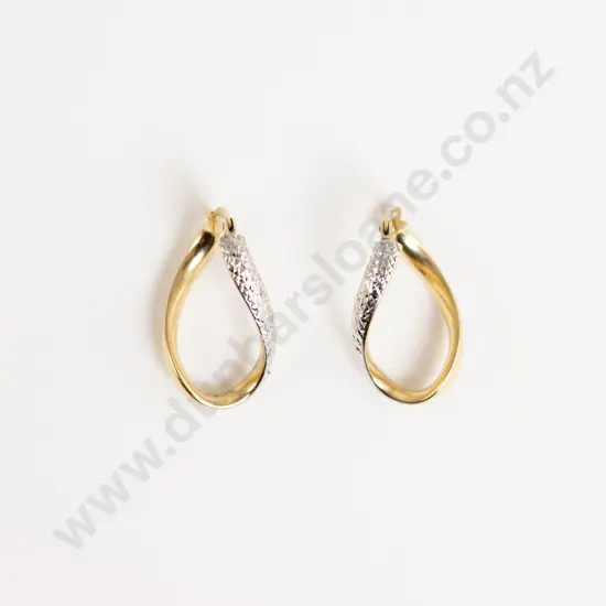 10ct White and Yellow Gold Curved Hoop Earrings