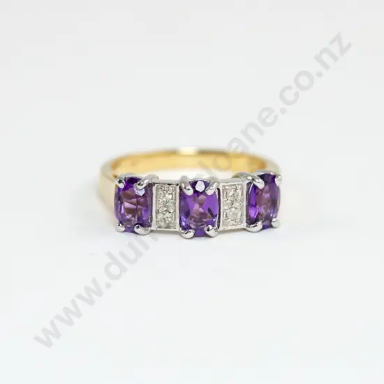 9ct Seven Stone Amethyst and Diamond Dress Ring