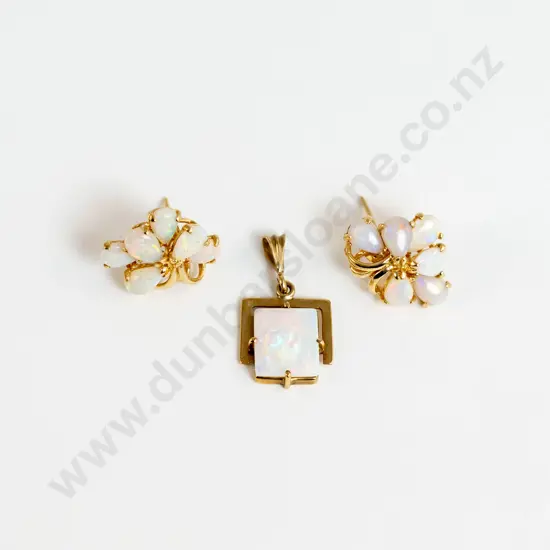 Pair 9ct Milk Opal Floret Cluster Earrings