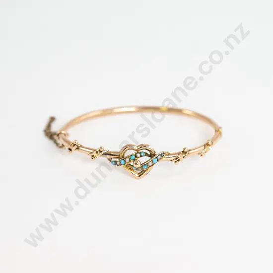 9ct Edwardian Turquoise and Seed Pearl Bangle