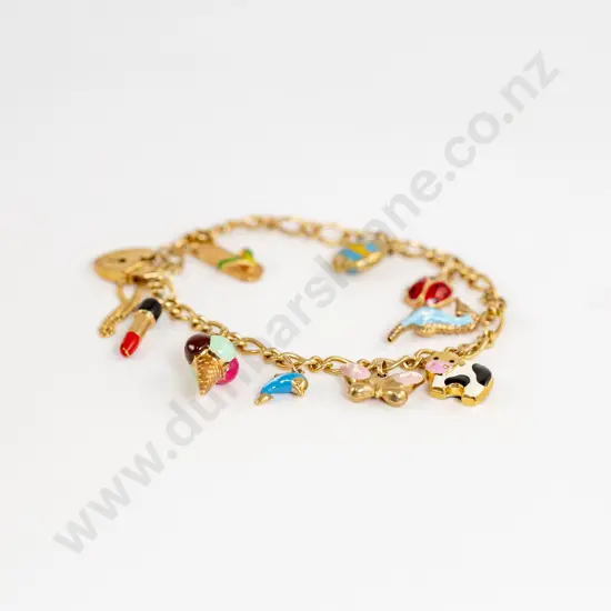 9ct Mixed Curb Link Charm Bracelet