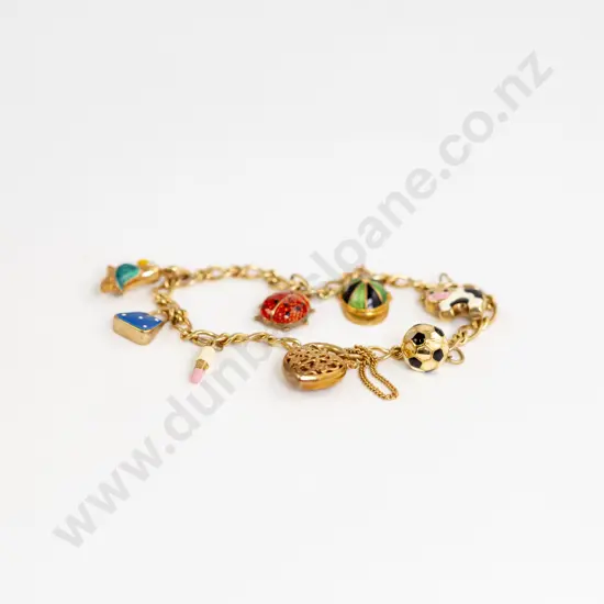 9ct Mixed Curb Link Charm Bracelet