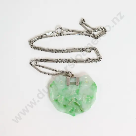 All Platinum Fancy Link Neck Chain with Apple Green Jade Pendant