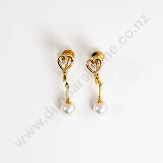 Pair Mikimoto 18ct Pearl and Diamond Pendant Earrings